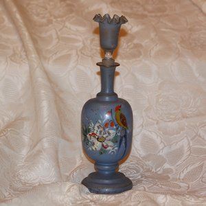 Antique Bristol Glass Decanter & Unusual Stopper Bird & Flowers